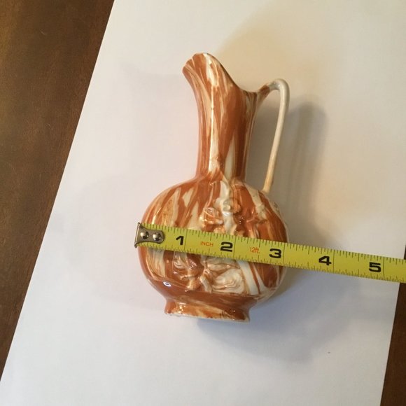 MRS marked Brown and Cream Swirl Pitcher Vase Embossed Floral Design - Picture 9 of 9